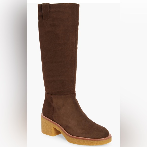 Stuart Weitzman Montana Slouch Suede Platform Boots in Walnut size 7.5 New